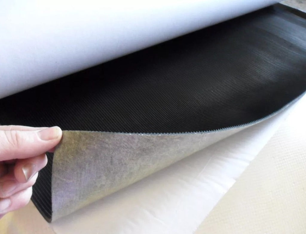 Self-Adhesive Fine Ribbed Corrugated Rubber Sheet Matting 36" Wide X Various Lengths