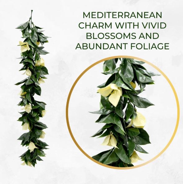 Artificial Hanging Plants Vines Leaves-Pack of 3 -60cm Long-Bougainvillea Beige