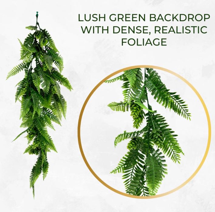 Artificial Hanging Plants Vines Leaves - Pack of 3 - 60cm Long- Fern