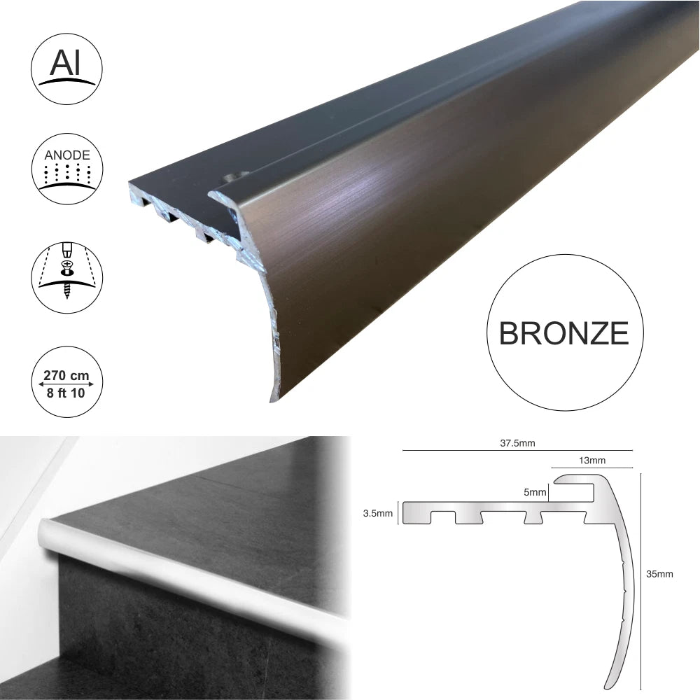 2.7m ALUMINIUM BULL NOSE STAIR NOSING STAIR EDGE PROFILE EDGING TRIM FOR 5MM LVT