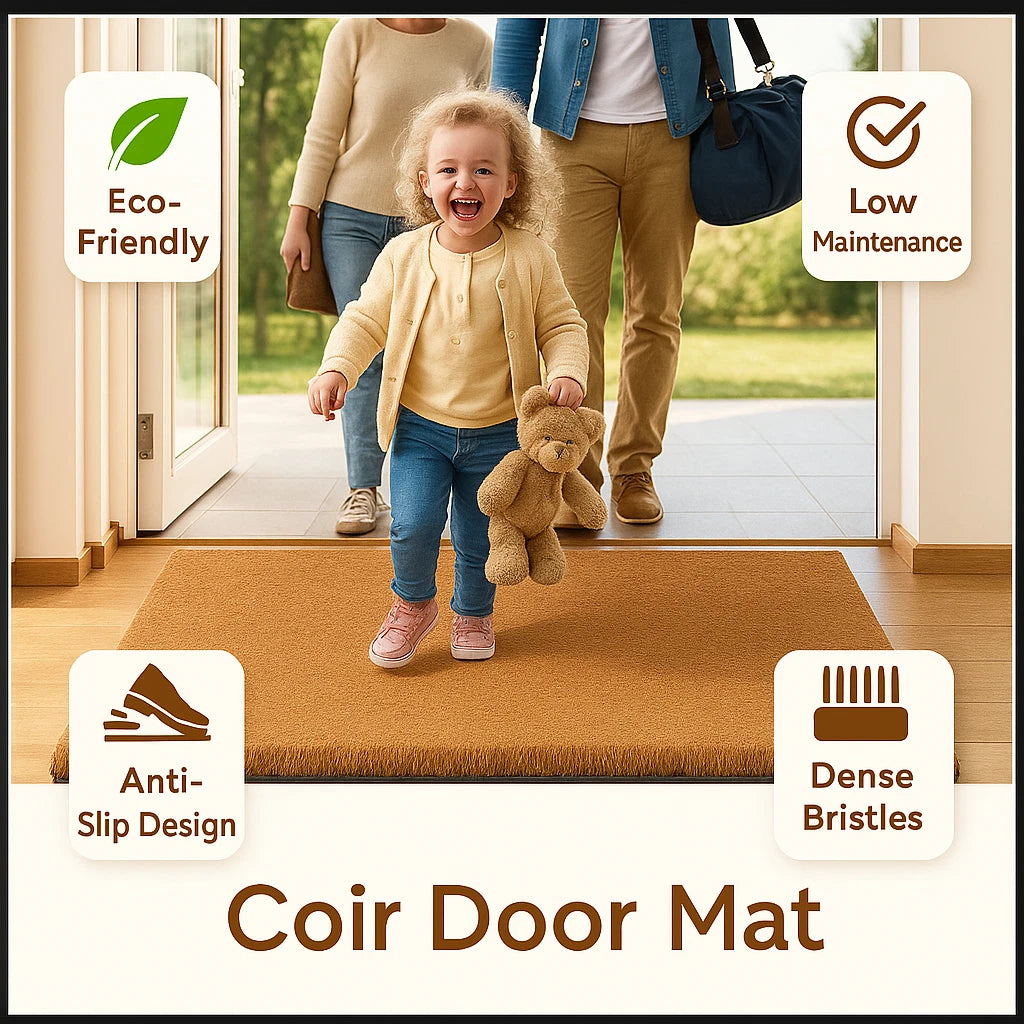 Natural Coconut Coir Doormat Heavy Duty Non-Slip Entrance Mat for Home & Office