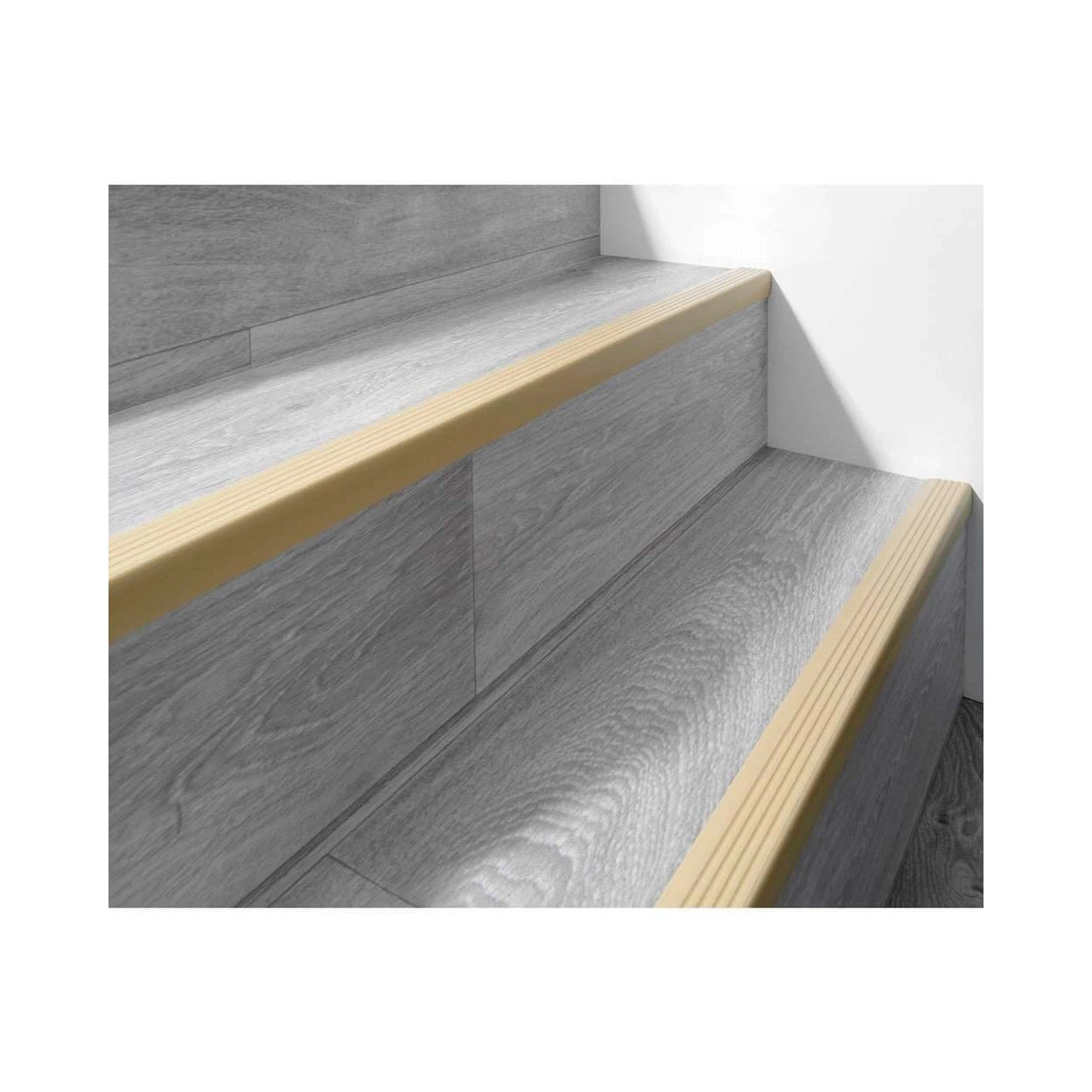 Stair Nosing Silver 40x25mm PVC AntiSlip SelfAdhesive 1.2m Flexible Ribbed Edge