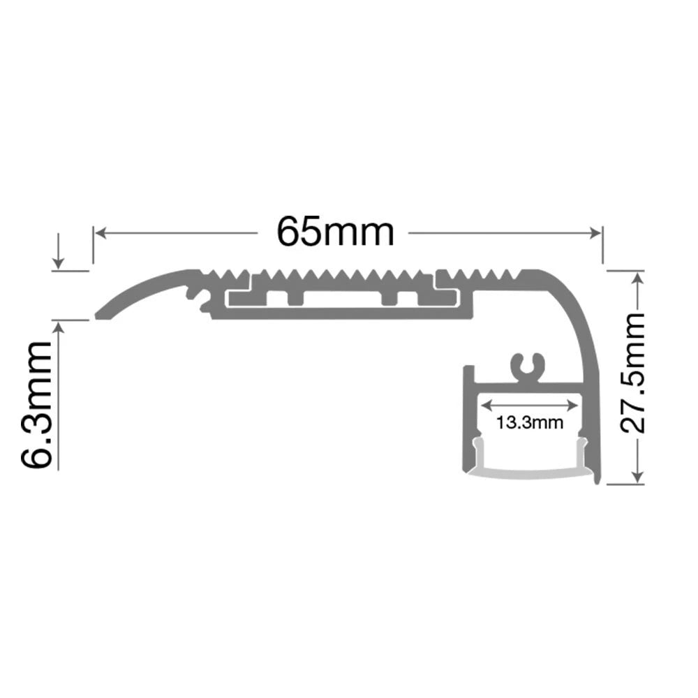 10x 1M Aluminium Silver Round Edge Anti Slip Stair Nosing Ramp LED Strip Profile