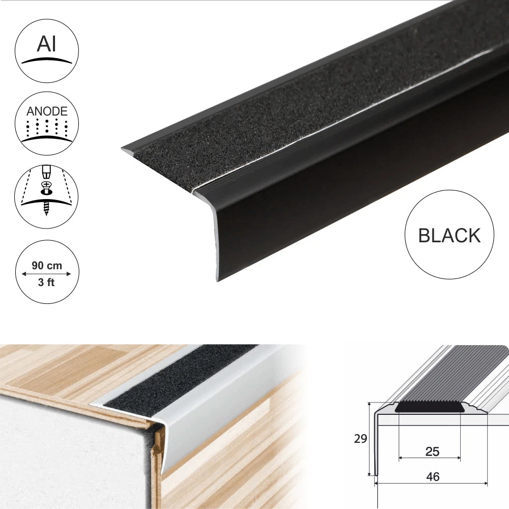 ALUMINIUM ANTI NON SLIP STAIR EDGE NOSING EDGING TRIM STEP- 41x 26.6mm A44