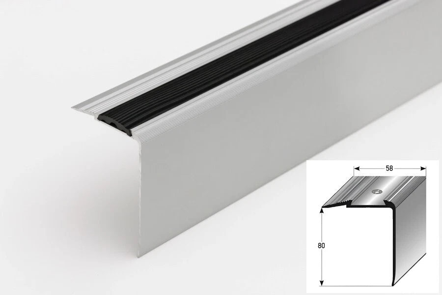 Stair Nosing Anti-Slip Trim Aluminium 1m – 48/58/75 mm width Edge Step Nose