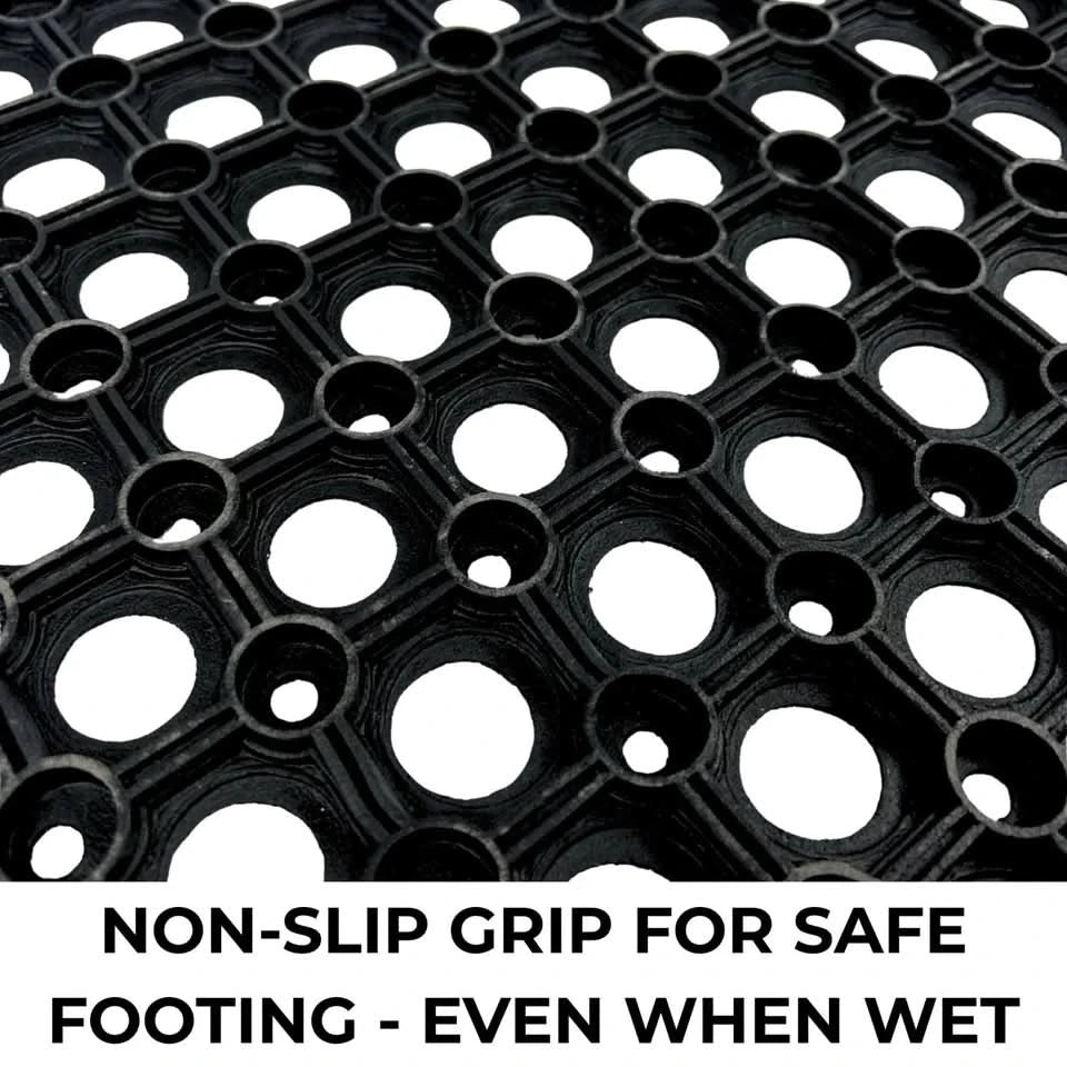 Rubber Door Mat Heavy Duty - Drainage Holes - 12mm Thick - 40cm x 60cm Non-Slip