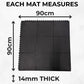 Rubber Gym Floor Tiles | 10 Mat Pack Of Heavy Duty 14mm Interlocking 900 x 900mm