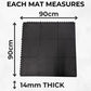 Rubber Gym Floor Tiles | 6 Mat Pack Of Heavy Duty 14mm Interlocking 900 x 900mm