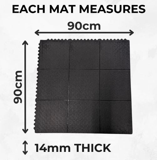 Rubber Gym Floor Tiles | 6 Mat Pack Of Heavy Duty 14mm Interlocking 900 x 900mm