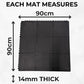 Rubber Gym Floor Tiles | 8 Mat Pack Of Heavy Duty 14mm Interlocking 900 x 900mm