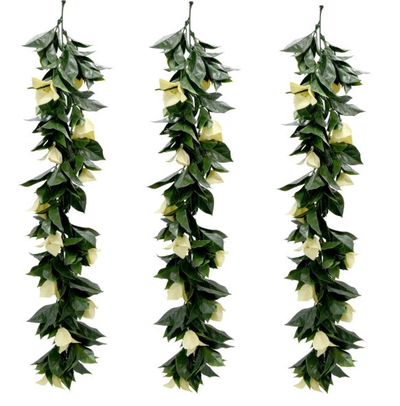 Artificial Hanging Plants Vines Leaves-Pack of 3 -60cm Long-Bougainvillea Beige