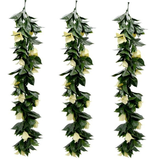 Artificial Hanging Plants Vines Leaves-Pack of 3 -60cm Long-Bougainvillea Beige