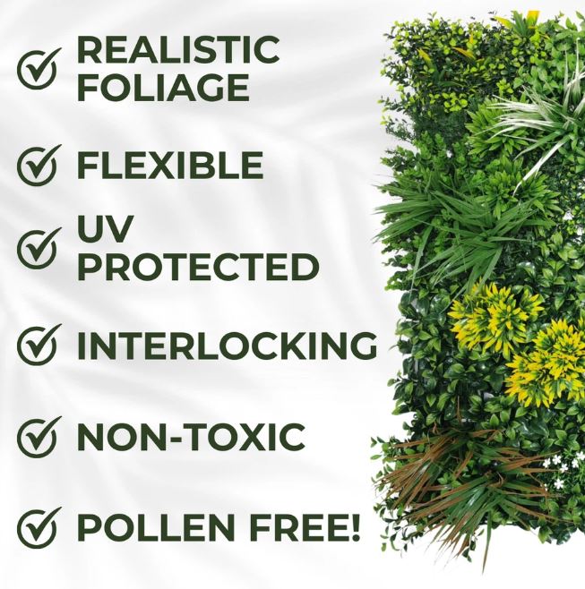 Artificial Plant Wall Panels Realistic Indoor / Outdoor 1m x 1m Lowther Green