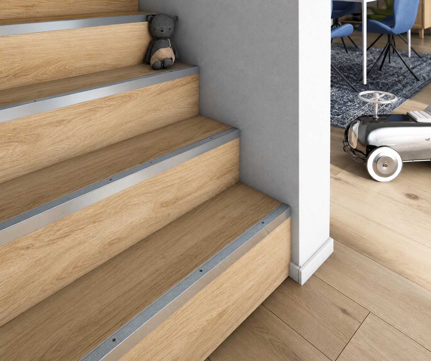 Anodised Aluminium Stair Nosing Anti Slip Edge Trim 30x30mm / 0.9m (35.43")