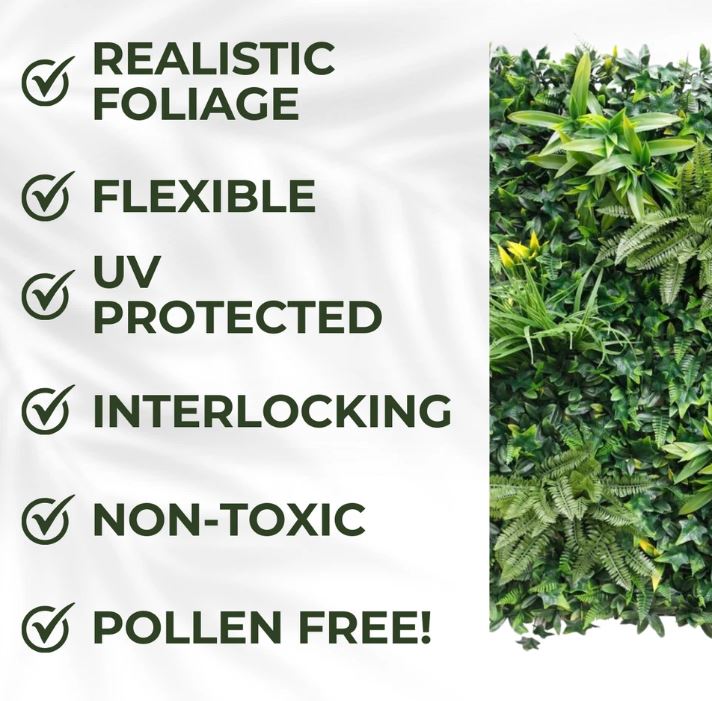 Artificial Plant Wall Panels Realistic Indoor / Outdoor Large 1m x 1m Greenwheat