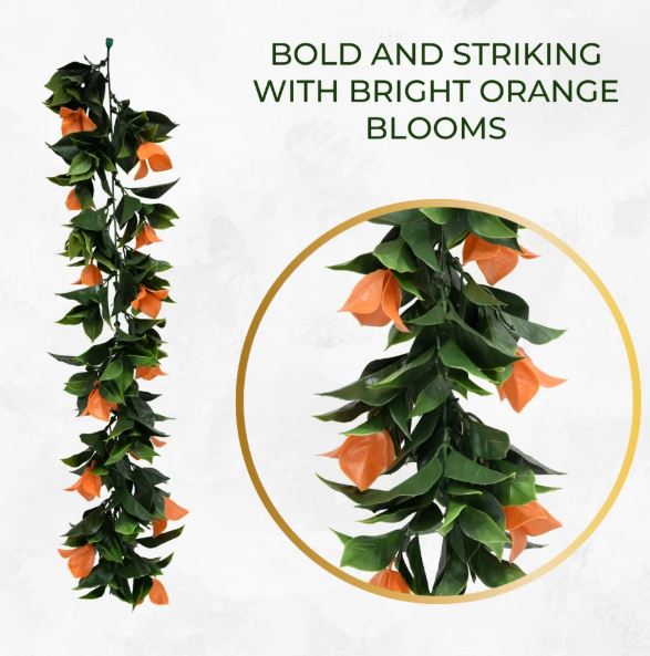 Artificial Hanging Plants Vines Leaves-Pack of 3 -60cm Long-Bougainvillea Orange