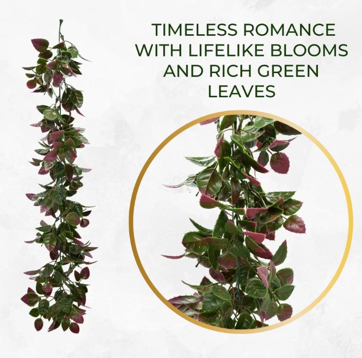 Artificial Hanging Plants Vines Leaves-Pack of 3 -60cm Long- Rose