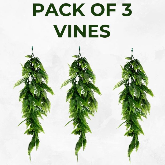 Artificial Hanging Plants Vines Leaves - Pack of 3 - 60cm Long- Fern