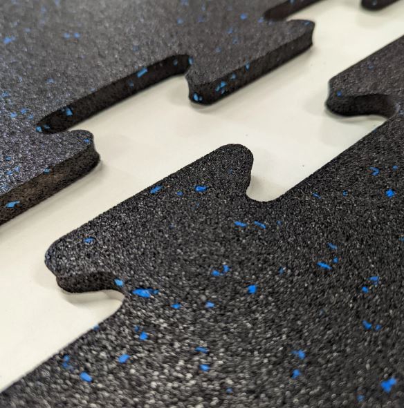 Rubber Gym Floor Interlocking Mats 1M x 1M 10mm / 15mm / 20mm Thick Blue Fleck