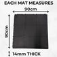 Rubber Gym Floor Tiles | 2 Mat Pack Of Heavy Duty 14mm Interlocking 900 x 900mm