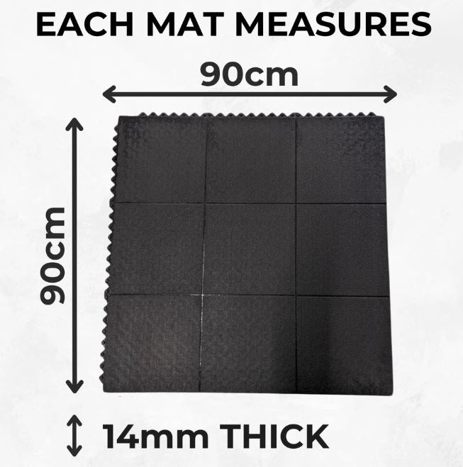 Rubber Gym Floor Tiles | 2 Mat Pack Of Heavy Duty 14mm Interlocking 900 x 900mm