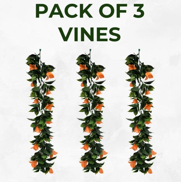 Artificial Hanging Plants Vines Leaves-Pack of 3 -60cm Long-Bougainvillea Orange