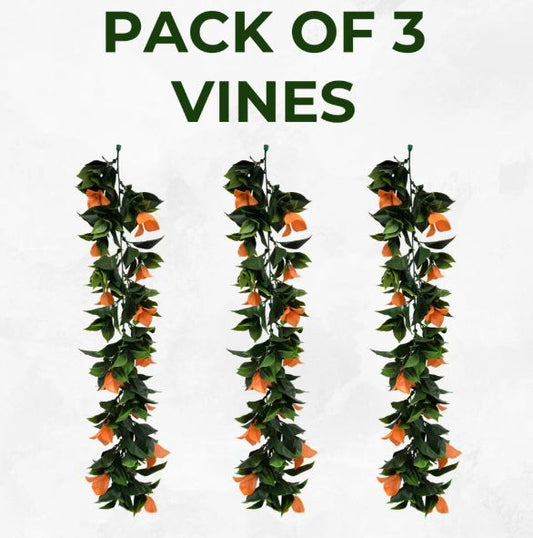 Artificial Hanging Plants Vines Leaves-Pack of 3 -60cm Long-Bougainvillea Orange