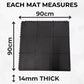 Rubber Gym Floor Tiles | 3 Mat Pack Of Heavy Duty 14mm Interlocking 900 x 900mm