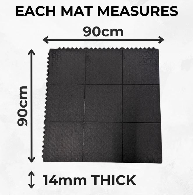 Rubber Gym Floor Tiles | 3 Mat Pack Of Heavy Duty 14mm Interlocking 900 x 900mm