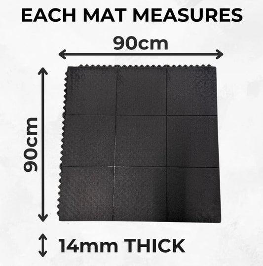 Rubber Gym Floor Tiles | 3 Mat Pack Of Heavy Duty 14mm Interlocking 900 x 900mm