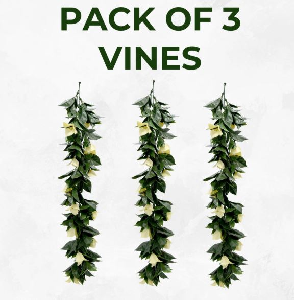Artificial Hanging Plants Vines Leaves-Pack of 3 -60cm Long-Bougainvillea Beige