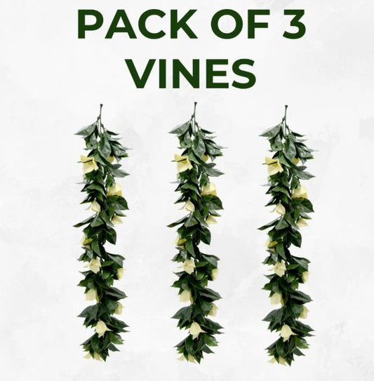 Artificial Hanging Plants Vines Leaves-Pack of 3 -60cm Long-Bougainvillea Beige