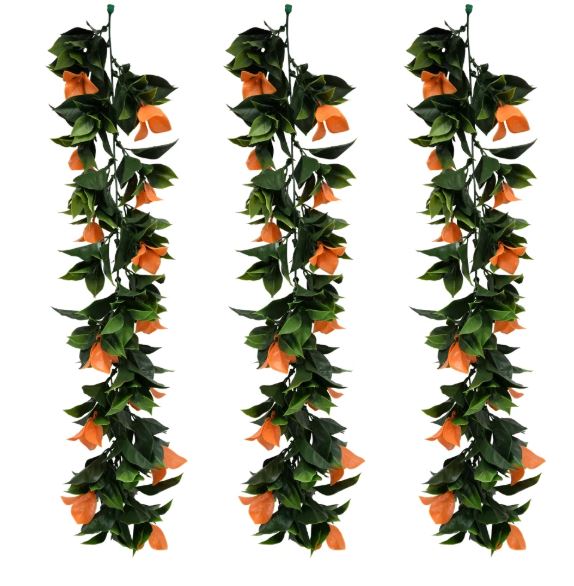 Artificial Hanging Plants Vines Leaves-Pack of 3 -60cm Long-Bougainvillea Orange