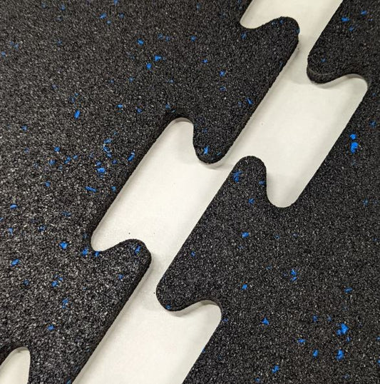 Rubber Gym Floor Interlocking Mats 1M x 1M 10mm / 15mm / 20mm Thick Blue Fleck