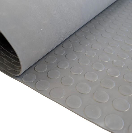 Grey Rubber Flooring Matting Roll - 3mm Thick - Coin Pattern