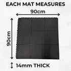 Rubber Gym Floor Tiles | 4 Mat Pack Of Heavy Duty 14mm Interlocking 900 x 900mm