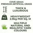 Luxury Artificial Grass Cove 40mm - 2.9KG sq. m Realistic Fake Lawn Astro Turf
