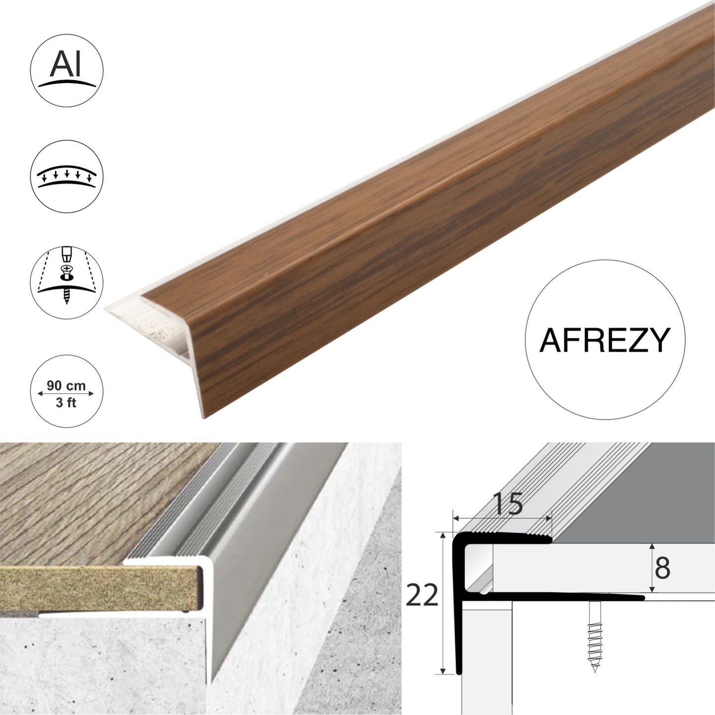 Aluminium Stair Nosing Wood Effect Edge Trim Step Edging Strip For Laminate A60