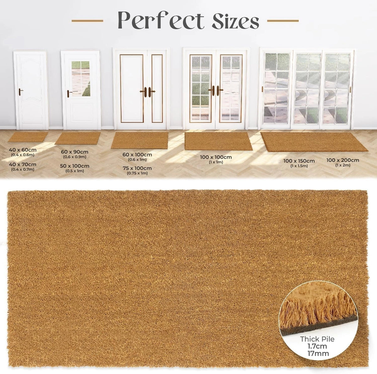 Coir Matting Tough Bristles Doorway Mat Entrance Mat Strips Cut to Size Doormats
