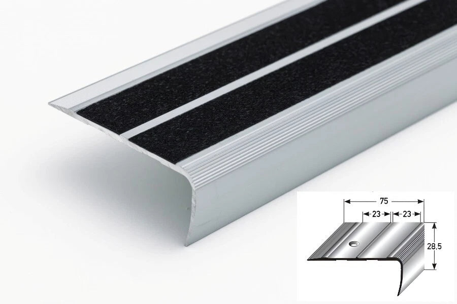 Stair Nosing Anti-Slip Trim Aluminium 1m – 48/58/75 mm width Edge Step Nose