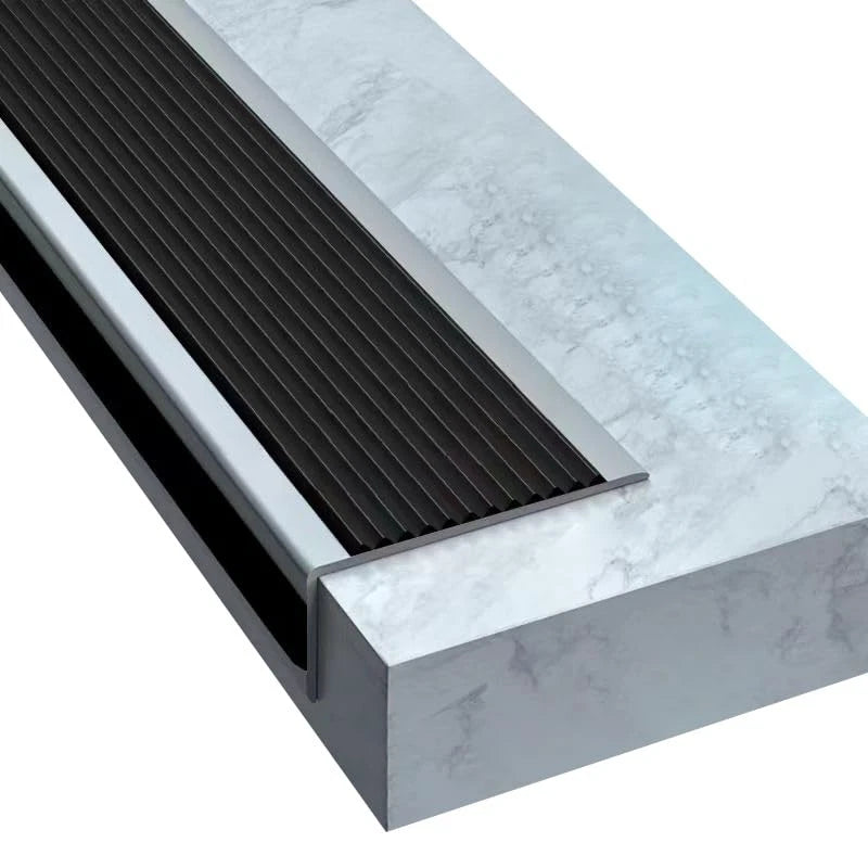 2M Bullnose Stair Anti Slip Nosing Self-Adhesive Vinyl 2M, Black With Grey