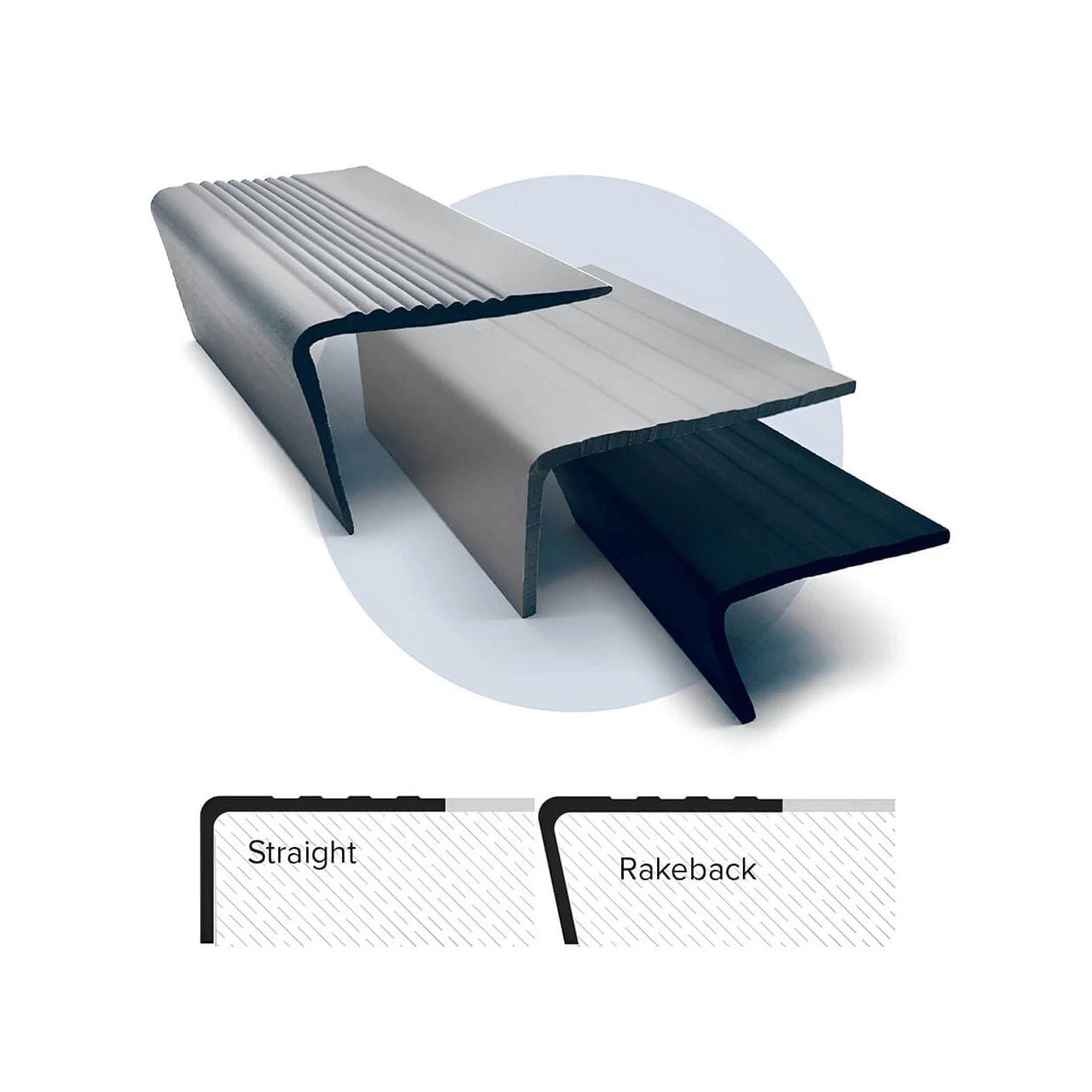 Stair Nosing PVC Dolphin Grey 75mm Tread x 34mm Riser 2.75m Slip-Resistant Ideal