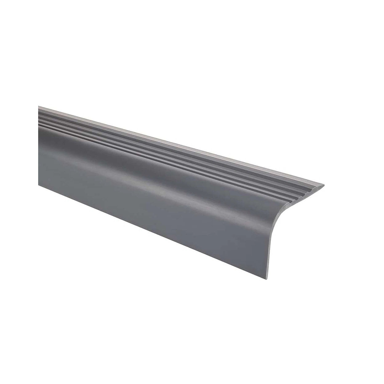 Non-Slip Stair Nosing Grey PVC 52x40mm Self-Adhesive Grooved Flexible 1.2m Safe