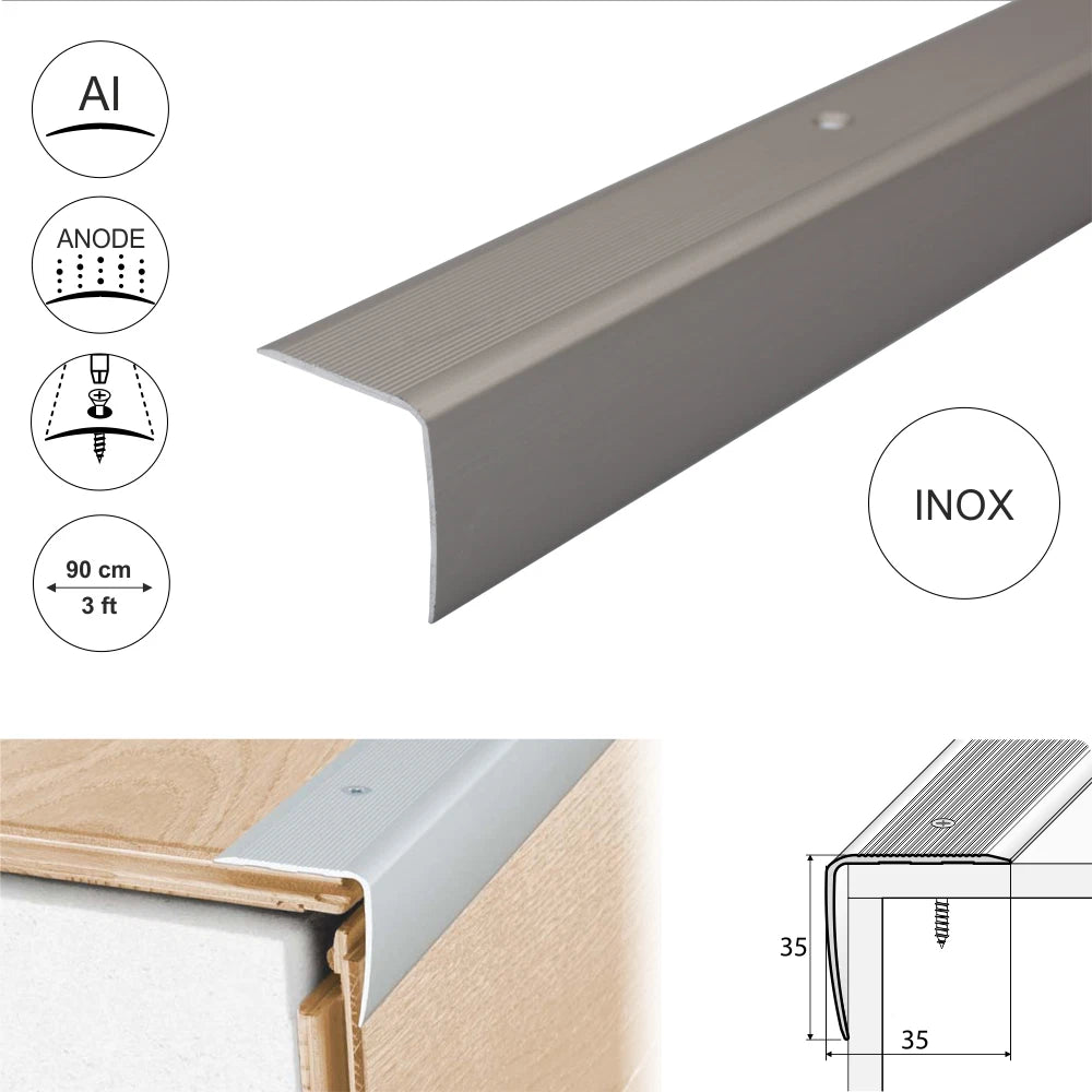 ALUMINIUM ANTI NON SLIP STAIR EDGE NOSING STEP EDGING TRIM- 35x 35mm A41