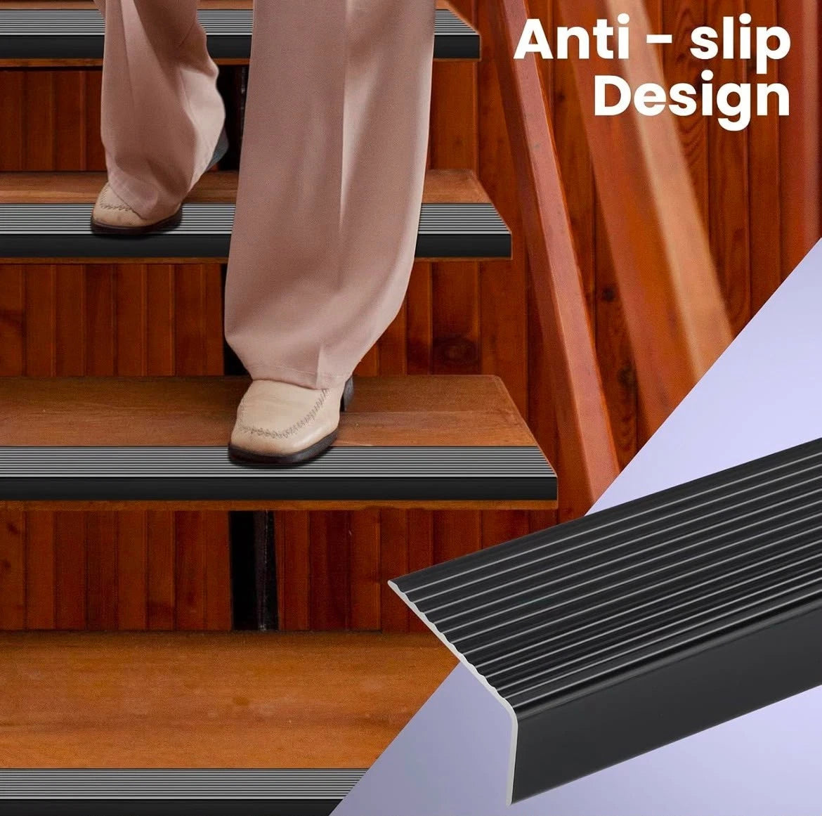Black 36" Metal Stair Nosing, Heavy-Duty Aluminum Self-Adhesive Stair Edge