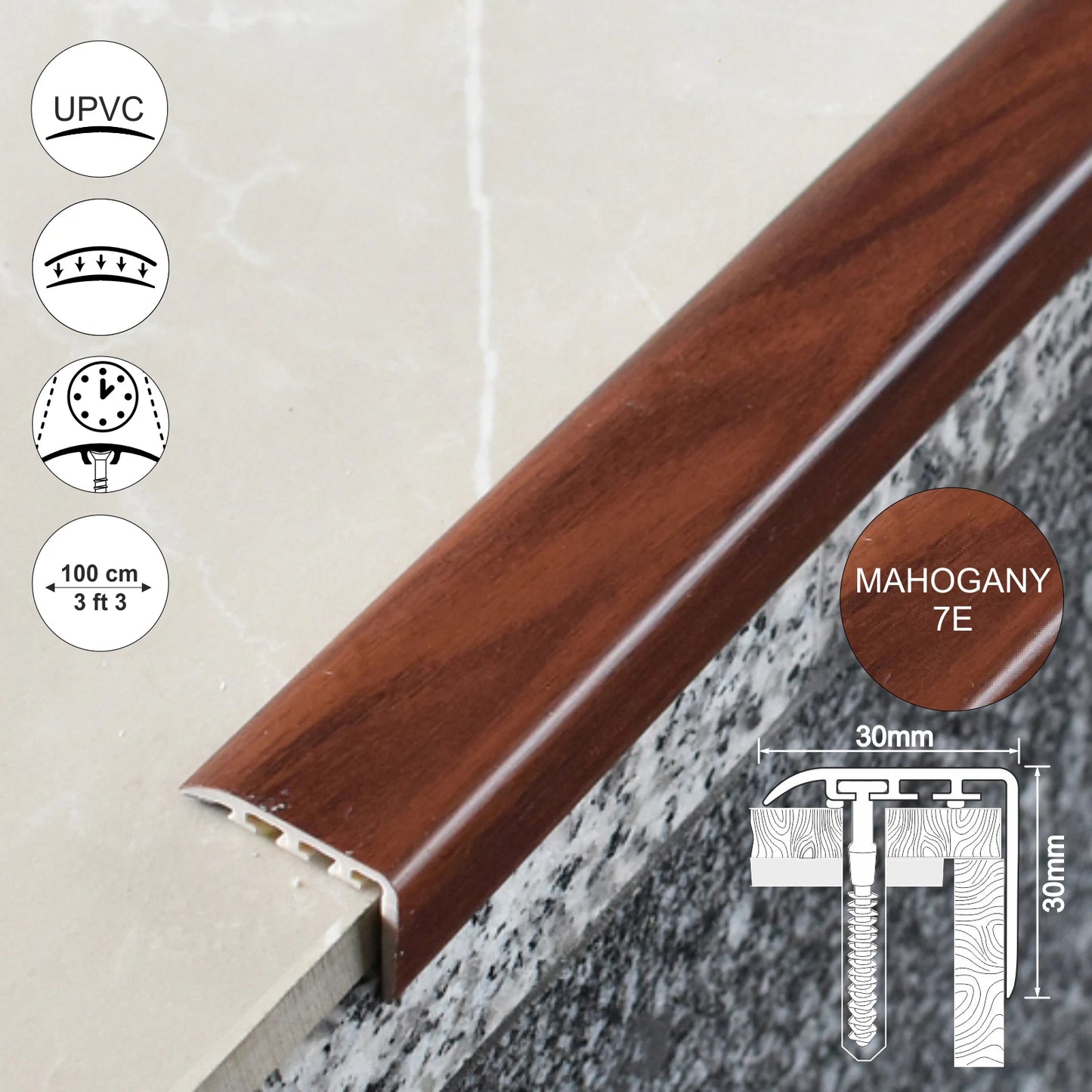 UPVC WOOD EFFECT STAIR EDGE NOSING -TRIM- EDGING NOSING 30 x 30mm