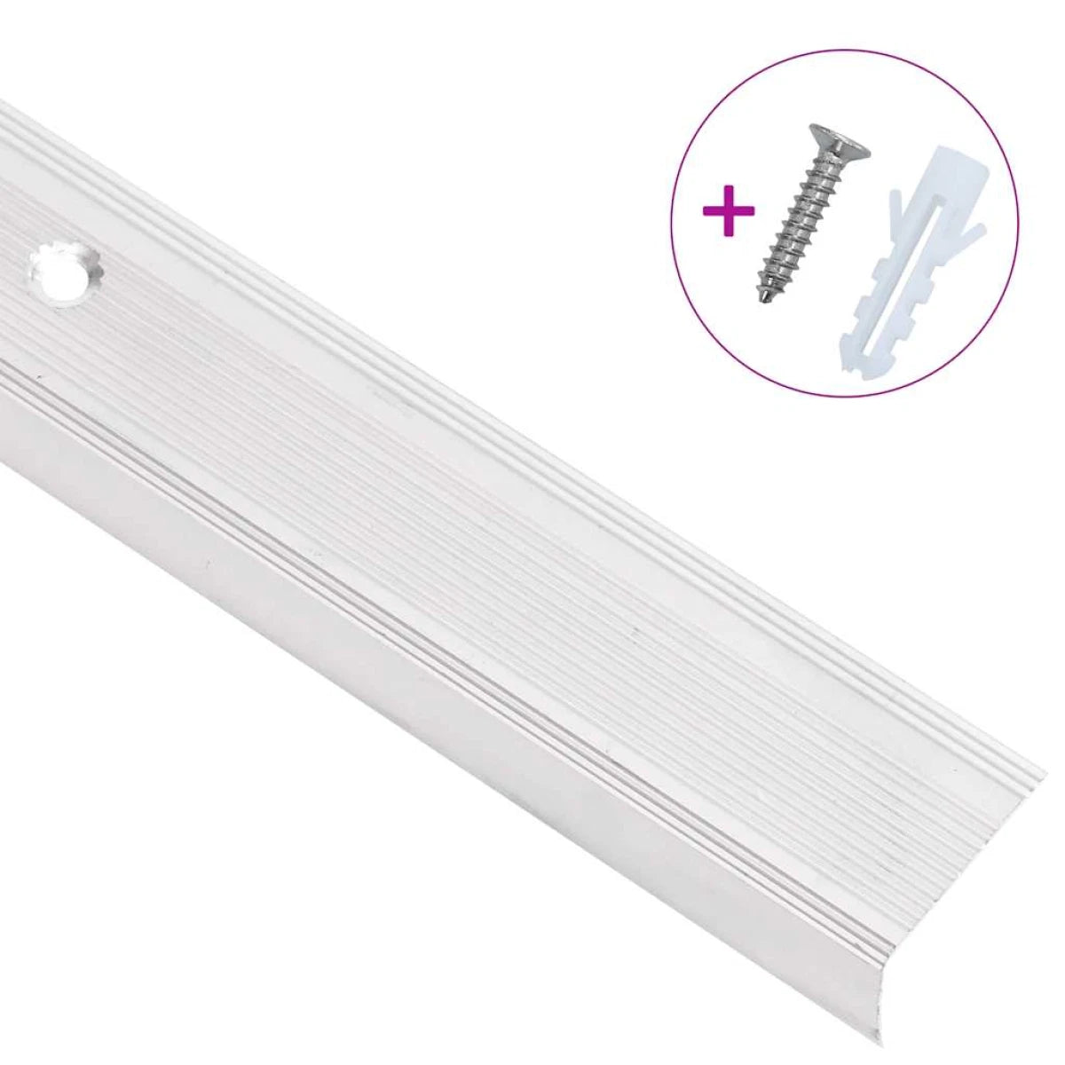 Stair Nosing L-Shape Silver Aluminium 90cm x3.5cm Anti-Slip Insert 5pc for Steps