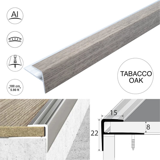Aluminium Stair Nosing Wood Effect Edge Trim Step Nose Edging Laminate 1.8m A60