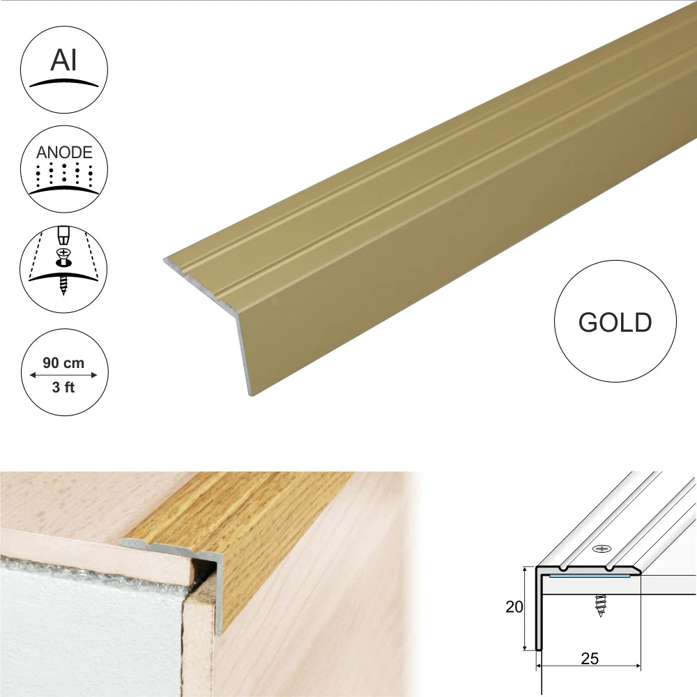 ALUMINIUM STAIR NOSINGS STEP EDGE NOSING FOR LAMINATE, WOOD,CARPET 25x20mm A36