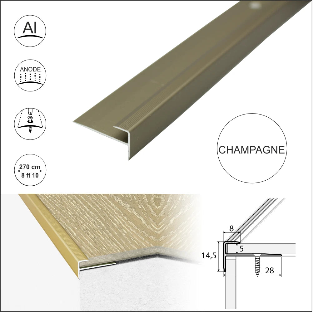 2.7m LUXURY CLICK VINYL FLOORING PUSH-IN STAIR NOSING EDGE PROFILE TRIM LVT C24